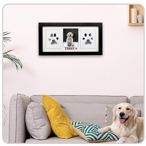 MYPAWLETS Paw Print Frame & Ink Pads Kit,Dog or Cat Paw Print Kit,2 No Mess Ink Pads for Pets,Paw Print Stamp Pad for Dogs,Wooden Pet Memorial Frame,Personalized Pet Paw Print Gifts