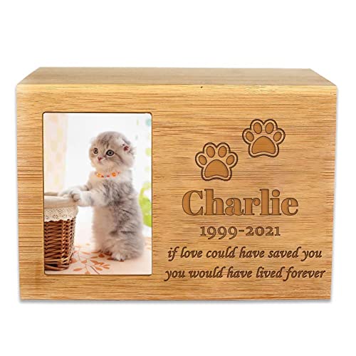 ODB Personalized Cremation Urns for Dogs Ashes, Wooden Pet Memorial Keepsake Urns, Photo Box Pet Cremation Urn