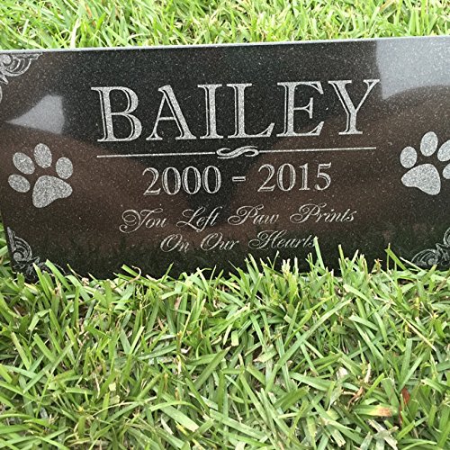 You Left Paw Prints on Our Hearts Pet Memorial Stones Personalized Headstone Grave Marker Absolute Black Granite Garden Plaque Engraved with Dog Cat Name Dates