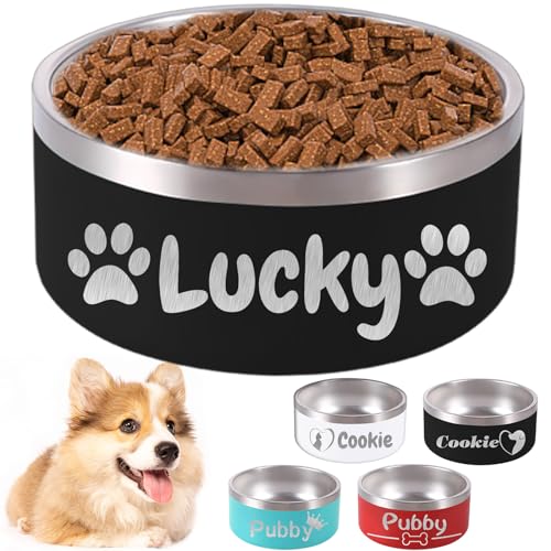 Personalized Dog Bowl Custom Pet Name 18oz Engraved Stainless Steel Non Slip Dog Bowls 18/32/42/64 oz Food and Water Dishes