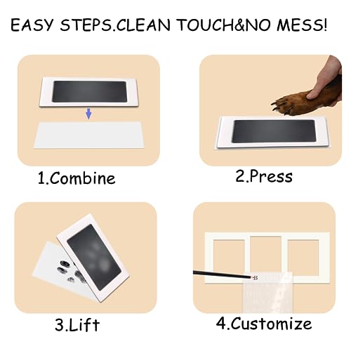 MYPAWLETS Paw Print Frame & Ink Pads Kit,Dog or Cat Paw Print Kit,2 No Mess Ink Pads for Pets,Paw Print Stamp Pad for Dogs,Wooden Pet Memorial Frame,Personalized Pet Paw Print Gifts