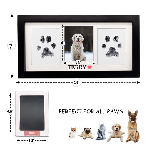 MYPAWLETS Paw Print Frame & Ink Pads Kit,Dog or Cat Paw Print Kit,2 No Mess Ink Pads for Pets,Paw Print Stamp Pad for Dogs,Wooden Pet Memorial Frame,Personalized Pet Paw Print Gifts