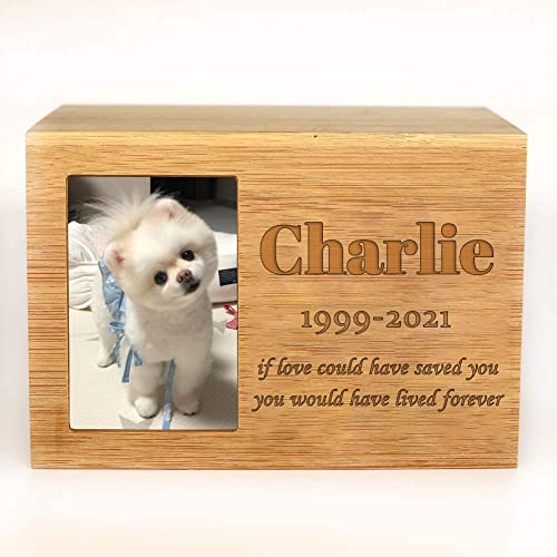 ODB Personalized Cremation Urns for Dogs Ashes, Wooden Pet Memorial Keepsake Urns, Photo Box Pet Cremation Urn