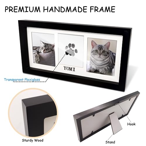 MYPAWLETS Paw Print Frame & Ink Pads Kit,Dog or Cat Paw Print Kit,2 No Mess Ink Pads for Pets,Paw Print Stamp Pad for Dogs,Wooden Pet Memorial Frame,Personalized Pet Paw Print Gifts