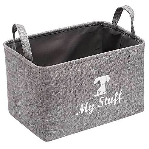 Dog Toy Box Puppy Baskets Storage Small Collapsible pet Toys bin with Handles, Perfect for Collect pet chew Rope, Blankets, leashes and Diaper - Dog - Grey - L