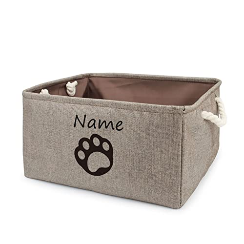 TONYFY Personalized Dog Toy Storage Basket Bin Collapsible Customized Pet's Name Storage, Organizer for Dog Toys、Clothing、Apparel & Accessories with Box Paw Print(Brown-M)