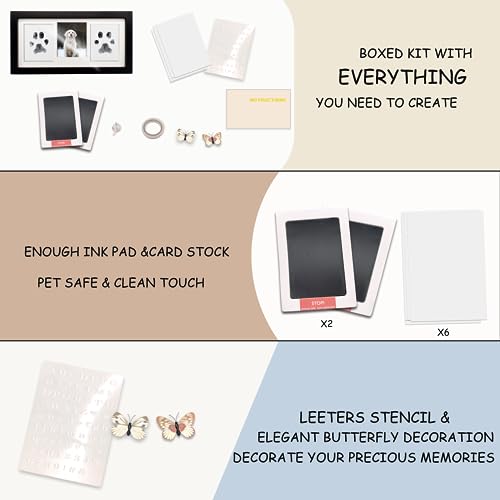 MYPAWLETS Paw Print Frame & Ink Pads Kit,Dog or Cat Paw Print Kit,2 No Mess Ink Pads for Pets,Paw Print Stamp Pad for Dogs,Wooden Pet Memorial Frame,Personalized Pet Paw Print Gifts