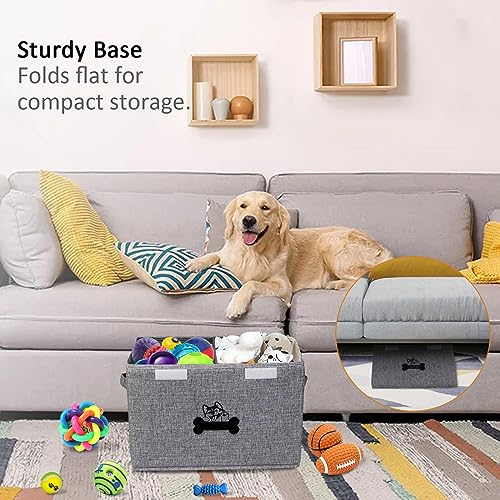 Large Dog Toy Bin-Pet Toys Storage Box-Fabric Storage Bin with Lid-Collapsible Dog Toy Organizer,Dog Toy Basket -Chew Proof Dog Bin-Can be Personalized-Gray