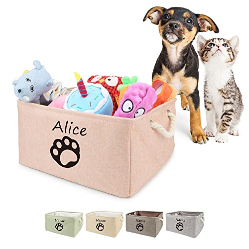 TONYFY Personalized Dog Toy Storage Basket Bin Collapsible Customized Pet's Name Storage, Organizer for Dog Toys、Clothing、Apparel & Accessories with Box Paw Print(Brown-M)