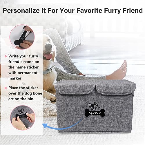 Large Dog Toy Bin-Pet Toys Storage Box-Fabric Storage Bin with Lid-Collapsible Dog Toy Organizer,Dog Toy Basket -Chew Proof Dog Bin-Can be Personalized-Gray