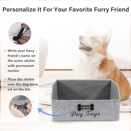 Gzsekken Dog Toy Bin, Fabric Trapezoid Dog Toy Box Dog Toy Basket Collapsible Toy Organizers and Storage for Pet Toys, Blankets, Clothes, Chew Toys and Accessories,Can be Personalized Gray