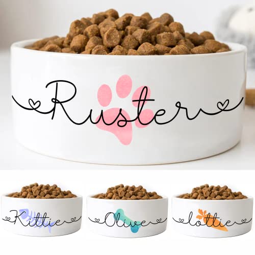 Custom Name Ceramic Pet Bowls with Cute Watercolor Icons