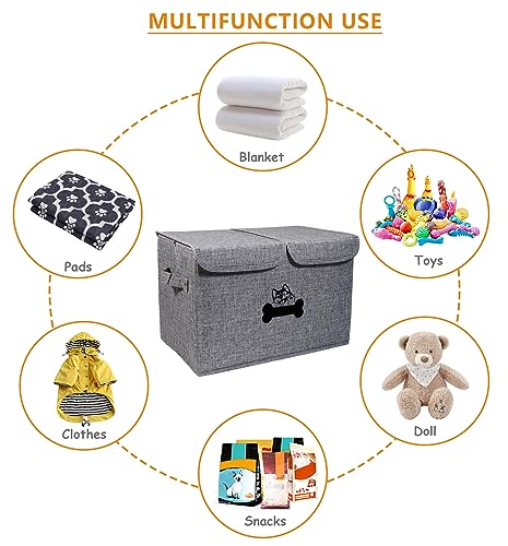 Large Dog Toy Bin-Pet Toys Storage Box-Fabric Storage Bin with Lid-Collapsible Dog Toy Organizer,Dog Toy Basket -Chew Proof Dog Bin-Can be Personalized-Gray