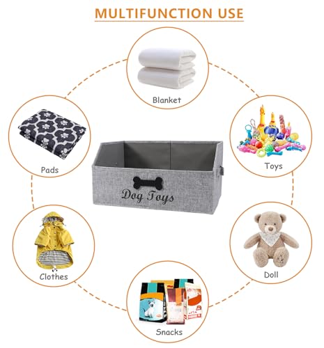 Gzsekken Dog Toy Bin, Fabric Trapezoid Dog Toy Box Dog Toy Basket Collapsible Toy Organizers and Storage for Pet Toys, Blankets, Clothes, Chew Toys and Accessories,Can be Personalized Gray
