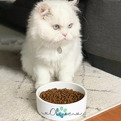 Custom Name Ceramic Pet Bowls with Cute Watercolor Icons