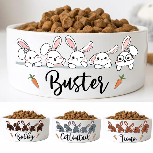 Custom Bunny Bowls with Name Designs - Ceramic Rabbit Bowl with Carrot Icons