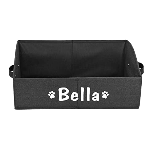 PET ARTIST Personalized Collapsible Dog Organization and Storage Basket,Dog Toy Storage with Handles,Dog Toy Box Bin Large for Chew Toys,Clothes,Squeak Toys,Black