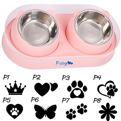 Personalized Cat Bowl Double Elevated Pet Dishes for Kitties Small Dog Food and Water Bowls Anti-Leak 15°Tilted Washable Stainless Steel