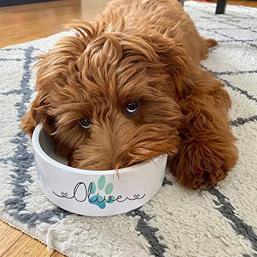 Custom Name Ceramic Pet Bowls with Cute Watercolor Icons