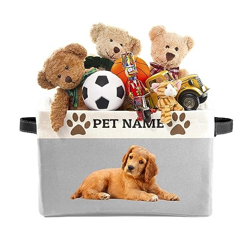 MuMiY Personalized Pet Toy Storage Basket with Handles, Customized Pet's Name and Photo - Collapsible Storage Boxes Organizer Bag for Dog/Cat Toys, Coats, Clothing, Blankets