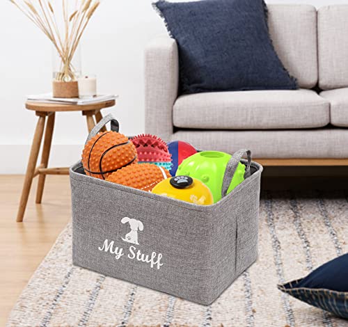 Dog Toy Box Puppy Baskets Storage Small Collapsible pet Toys bin with Handles, Perfect for Collect pet chew Rope, Blankets, leashes and Diaper - Dog - Grey - L