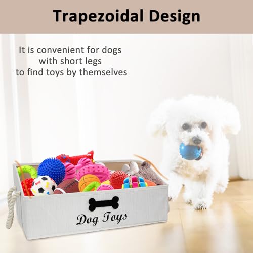 Brabtod Dog Toy Bin Collapsible Large Trapezoid Dog Toy Box Personalized Fabric Dog Toy Basket with Rope Handle,Storage Organize bin for Pet Toys/Pet Stuff-Beige