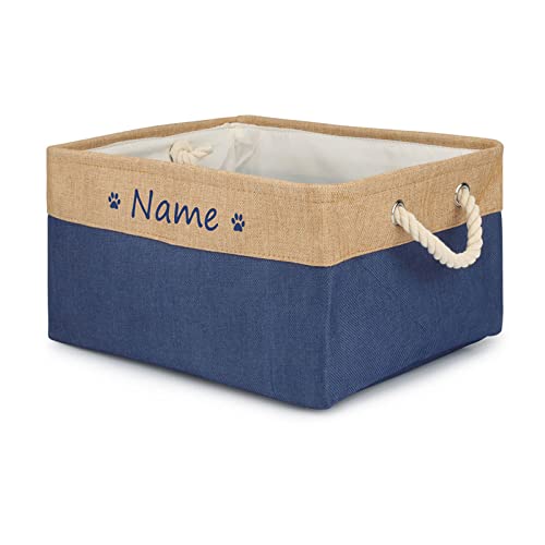 TONYFY Personalized Pet Dog Toy Storage Foldable Bin Basket, Colorful Font Customized Pet's Name Box Organizer for Dog Toys、 Apparel & Accessories, with Weave Rope Handle(paw Blue-l)