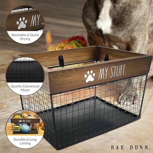 Pet Toy Basket - Metal and Wood Dog Toy Storage Basket - Cat and Dog Toy Bin Storage Organizer for Puppy Leash, Blanket, Treats, Food, Accessories - Container Baskets for Dog, 9.75" x 8" x 6"