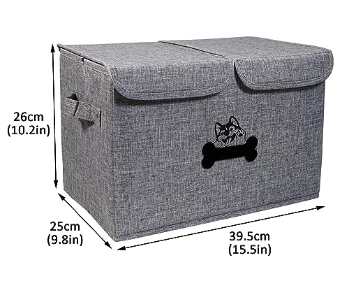 Large Dog Toy Bin-Pet Toys Storage Box-Fabric Storage Bin with Lid-Collapsible Dog Toy Organizer,Dog Toy Basket -Chew Proof Dog Bin-Can be Personalized-Gray