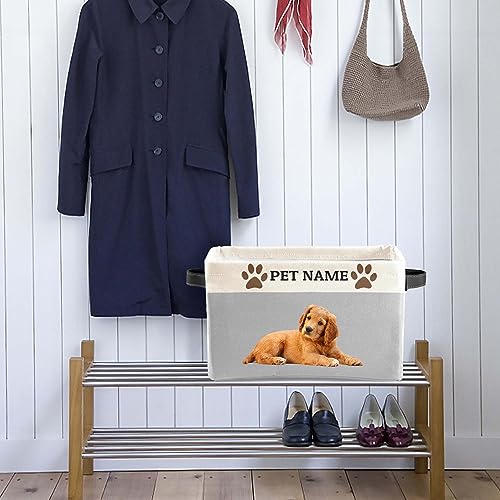 MuMiY Personalized Pet Toy Storage Basket with Handles, Customized Pet's Name and Photo - Collapsible Storage Boxes Organizer Bag for Dog/Cat Toys, Coats, Clothing, Blankets