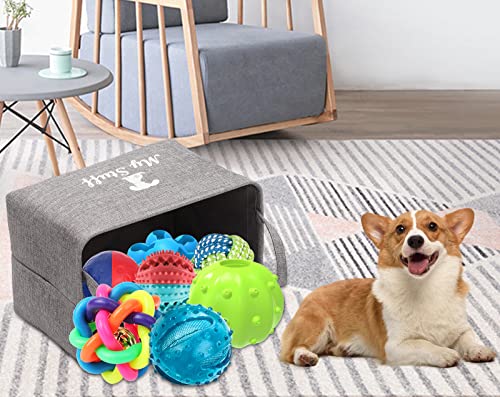Dog Toy Box Puppy Baskets Storage Small Collapsible pet Toys bin with Handles, Perfect for Collect pet chew Rope, Blankets, leashes and Diaper - Dog - Grey - L