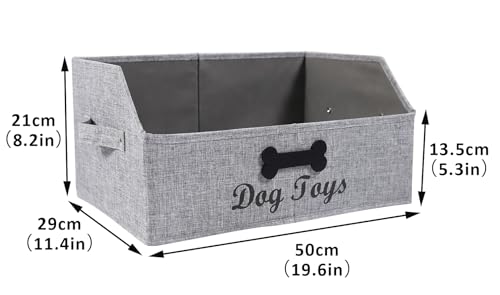 Gzsekken Dog Toy Bin, Fabric Trapezoid Dog Toy Box Dog Toy Basket Collapsible Toy Organizers and Storage for Pet Toys, Blankets, Clothes, Chew Toys and Accessories,Can be Personalized Gray