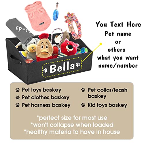 PET ARTIST Personalized Collapsible Dog Organization and Storage Basket,Dog Toy Storage with Handles,Dog Toy Box Bin Large for Chew Toys,Clothes,Squeak Toys,Black