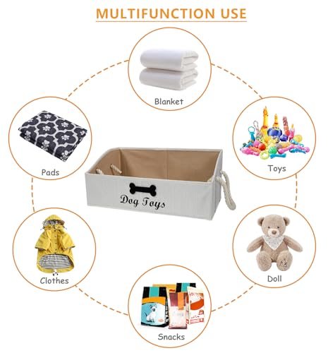 Brabtod Dog Toy Bin Collapsible Large Trapezoid Dog Toy Box Personalized Fabric Dog Toy Basket with Rope Handle,Storage Organize bin for Pet Toys/Pet Stuff-Beige
