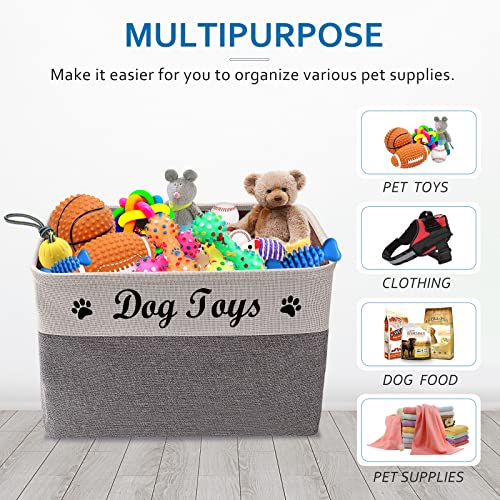 Tomlster Dog Toy Box Large - Dog Toy Basket, Collapsible, Suitable for Dog Toy Storage, Dog Toy Bin with Comfortable Handles, dog accessories - Grey