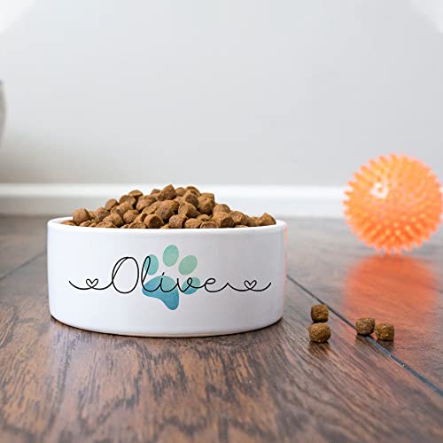 Custom Name Ceramic Pet Bowls with Cute Watercolor Icons