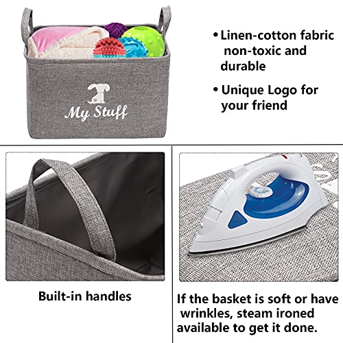 Dog Toy Box Puppy Baskets Storage Small Collapsible pet Toys bin with Handles, Perfect for Collect pet chew Rope, Blankets, leashes and Diaper - Dog - Grey - L
