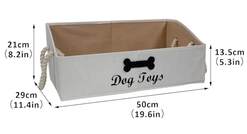 Brabtod Dog Toy Bin Collapsible Large Trapezoid Dog Toy Box Personalized Fabric Dog Toy Basket with Rope Handle,Storage Organize bin for Pet Toys/Pet Stuff-Beige