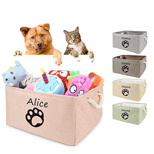 TONYFY Personalized Dog Toy Storage Basket Bin Collapsible Customized Pet's Name Storage, Organizer for Dog Toys、Clothing、Apparel & Accessories with Box Paw Print(Brown-M)