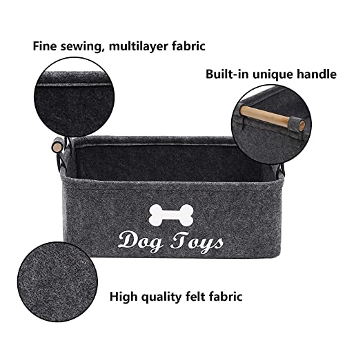 Geyecete Dog Toys Storage Bins - with Wooden Handle,Decorative Basket Rectangular Soft Felt Storage Bin Organizer Basket Pet Supplies Storage Basket/Bin Kids Toy Chest Storage Trunk(Dog-Grey)