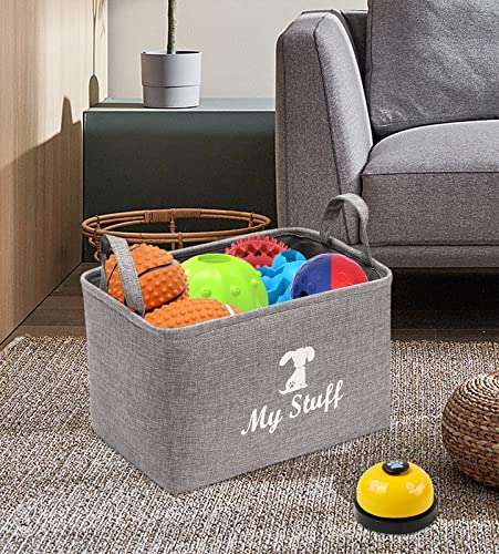 Dog Toy Box Puppy Baskets Storage Small Collapsible pet Toys bin with Handles, Perfect for Collect pet chew Rope, Blankets, leashes and Diaper - Dog - Grey - L