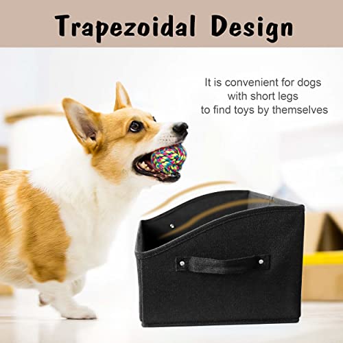 PET ARTIST Personalized Collapsible Dog Organization and Storage Basket,Dog Toy Storage with Handles,Dog Toy Box Bin Large for Chew Toys,Clothes,Squeak Toys,Black