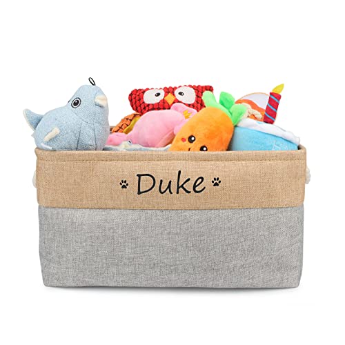 TONYFY Personalized Dog Toy Storage Basket Bin Collapsible Customized Pet's Name Storage Box Organizer for Dog Toys、Dog Clothing、Dog Apparel & Accessories(Grey-S)