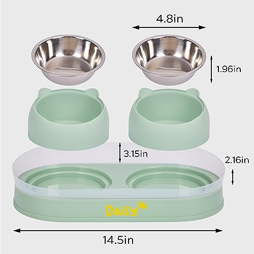 Personalized Cat Bowl Double Elevated Pet Dishes for Kitties Small Dog Food and Water Bowls Anti-Leak 15°Tilted Washable Stainless Steel