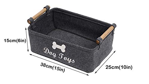 Geyecete Dog Toys Storage Bins - with Wooden Handle,Decorative Basket Rectangular Soft Felt Storage Bin Organizer Basket Pet Supplies Storage Basket/Bin Kids Toy Chest Storage Trunk(Dog-Grey)