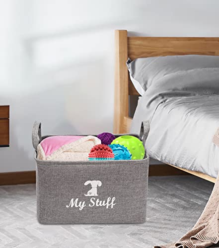 Dog Toy Box Puppy Baskets Storage Small Collapsible pet Toys bin with Handles, Perfect for Collect pet chew Rope, Blankets, leashes and Diaper - Dog - Grey - L