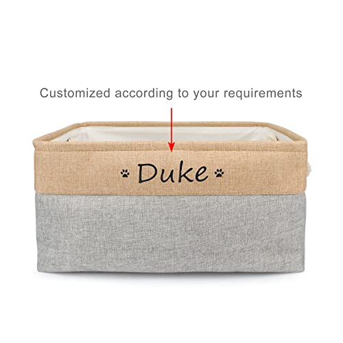 TONYFY Personalized Dog Toy Storage Basket Bin Collapsible Customized Pet's Name Storage Box Organizer for Dog Toys、Dog Clothing、Dog Apparel & Accessories(Grey-S)