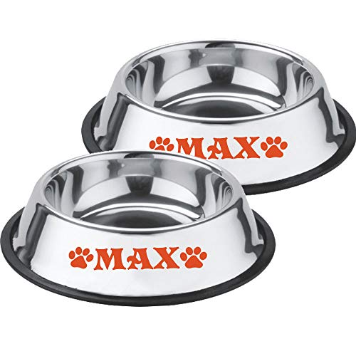 Jeyfel Decals: Personalized Stainless Steel Pet Bowl Set. Dog, Cat. 32 OZ. (4 Cups) (Orange)