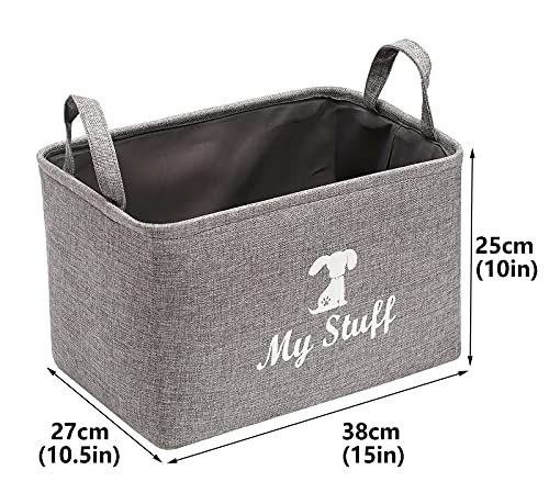 Dog Toy Box Puppy Baskets Storage Small Collapsible pet Toys bin with Handles, Perfect for Collect pet chew Rope, Blankets, leashes and Diaper - Dog - Grey - L