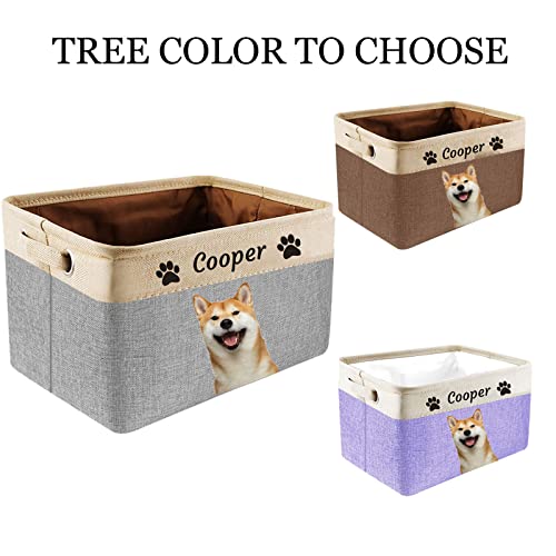 kioskbanks Personalized Dog Toy Baskets with Name Photo, Custom Pet Toy Storage Foldable Canvas Basket with Handles